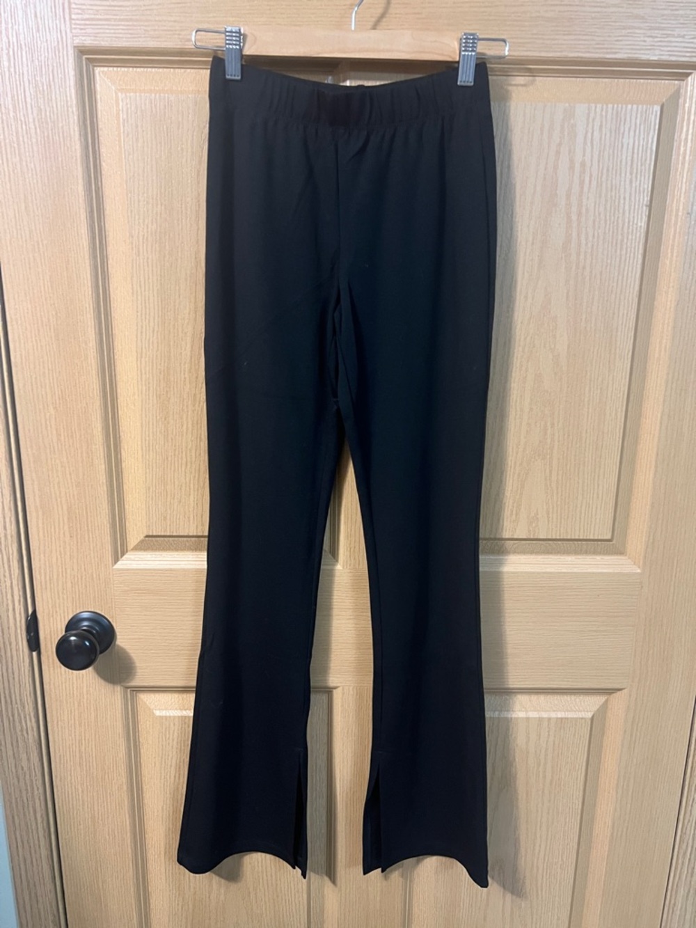 NWT Black Women's Pull-On Stretchy Flare Pants with Slit